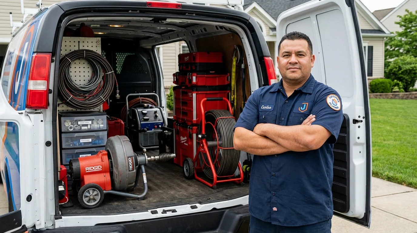 Professional drain cleaning equipment and Johns Plumbing LLC plumber in Toledo