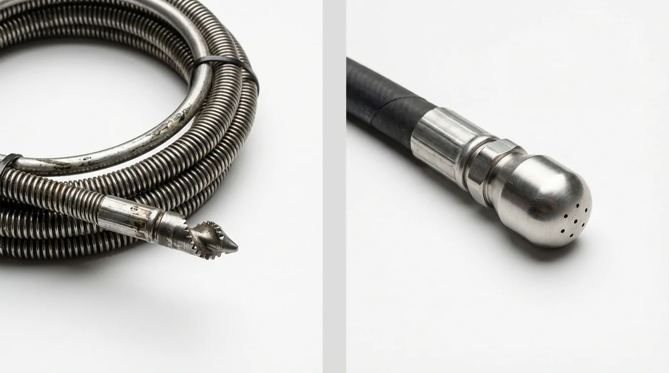 Drain snake cable and hydro jetting nozzle used for drain cleaning in Toledo, OH