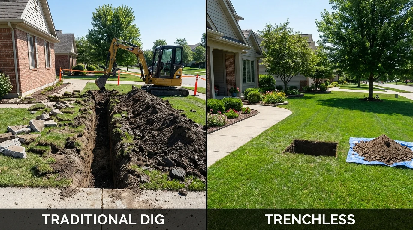 Trenchless sewer repair with minimal yard damage versus traditional excavation in Toledo, OH